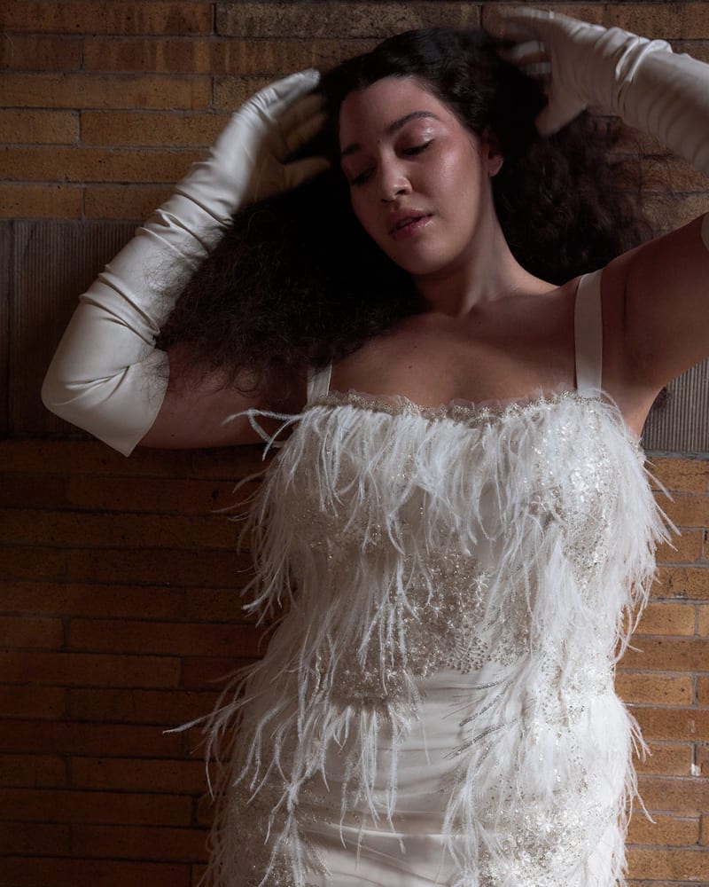 Side of a model wearing a size 12 Naomi in White by Houghton by Katharine Polk. | dia_product_style_image_id:285095